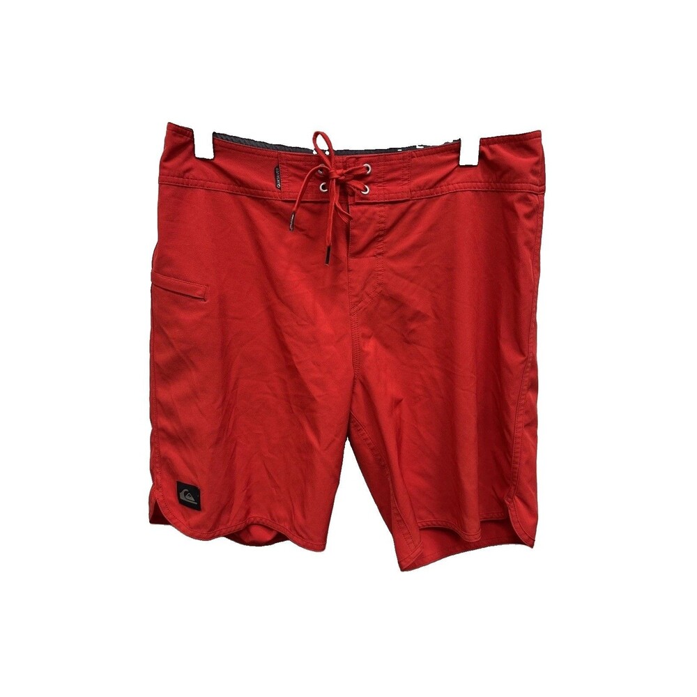 Quicksilver Board Shorts Mens 34X9” Solid Red Zip Pocket Lightweight Logo